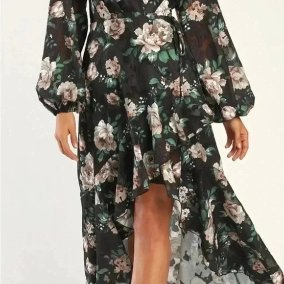 Lulus Feeling Cherished black Floral Ruffled Wrap Tiered Maxi Dress - Picture 3 of 15